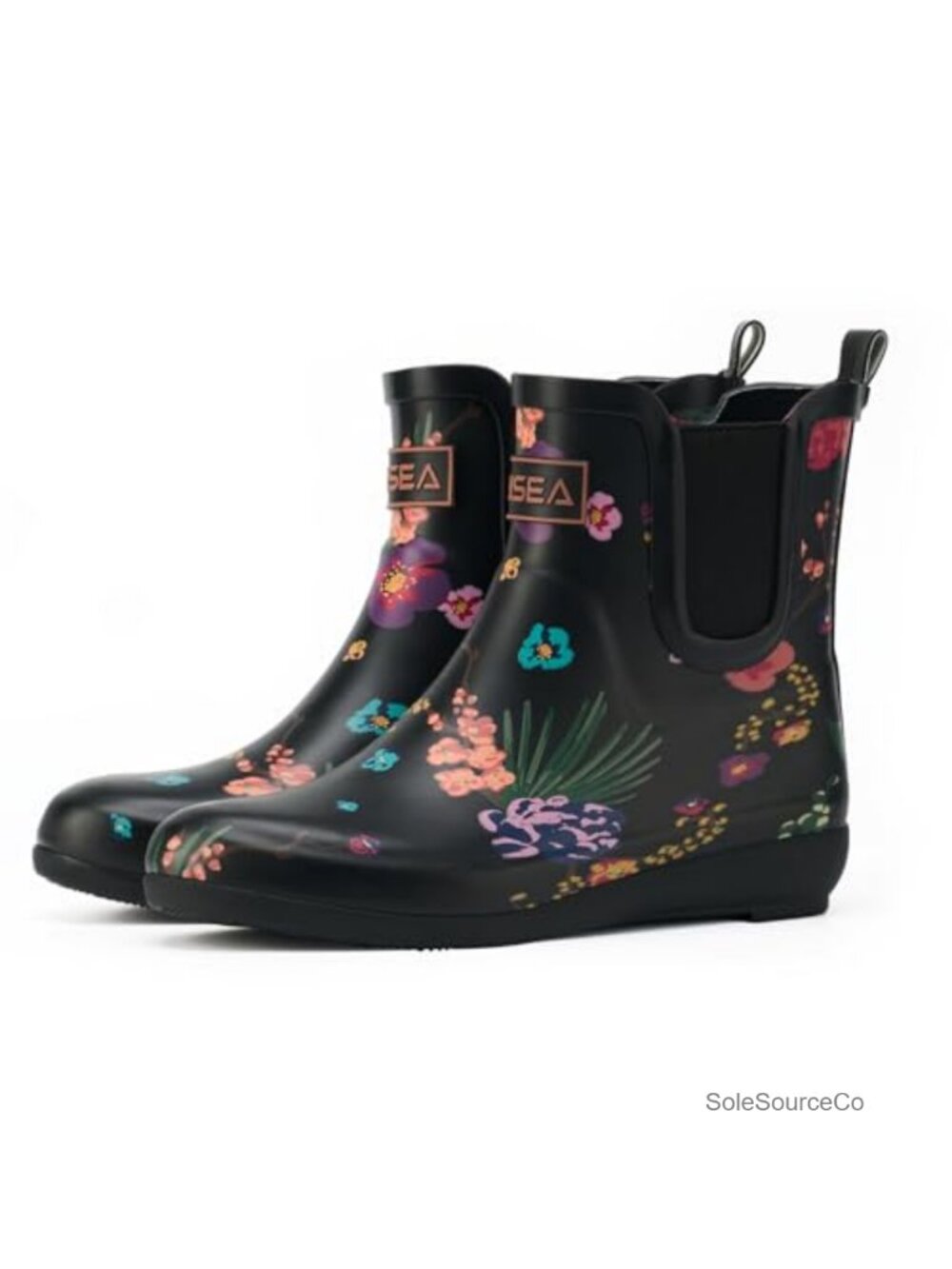Women's Waterproof Rubber Chelsea Rain Boots with Pull-On Tab Non-Slip Sole